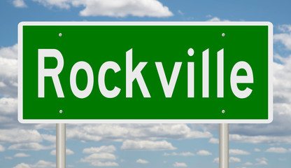 Rendering of a green highway sign for Rockville Maryland