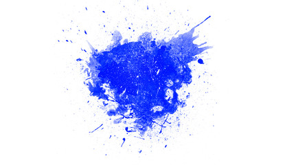 Blue paint splashes on white background. Paint brush