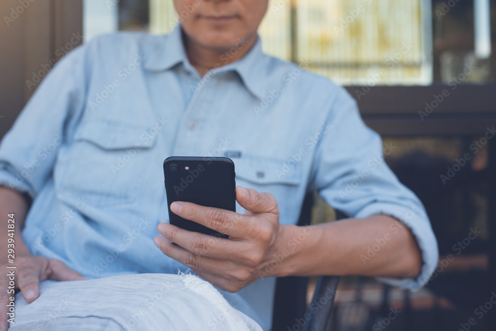 Poster man using smartphone