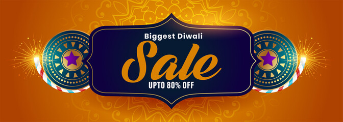 big diwali sale banner with crackers decoration