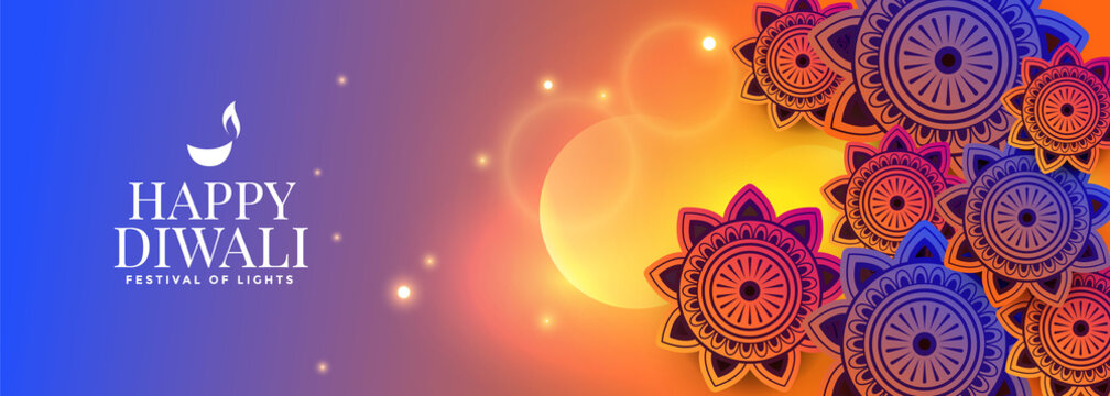 colorful decorative happy diwali glowing banner design