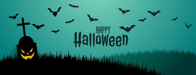 spooky and scary halloween banner with flying bats