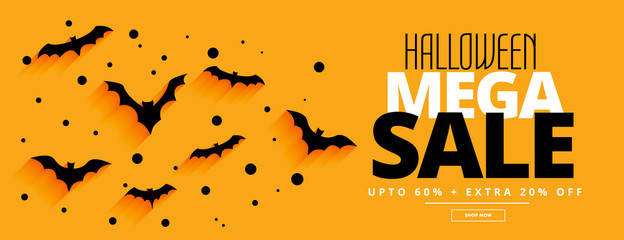 flat style halloween mega sale yellow banner