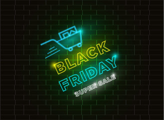 Black Friday neon advertisement sale vector background image