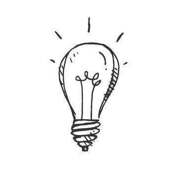 hand drawn Idea Light bulb icon black. on white background. vector Illustrator. symbol. web