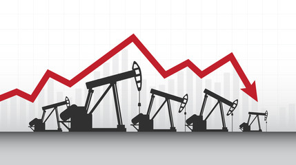 Abstract Business chart with Oil pumps and down arrows in stock market on white color background