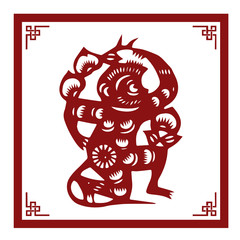 The Classic Chinese Papercutting Style Illustration, A Cartoon Monkey, The Chinese Zodiac