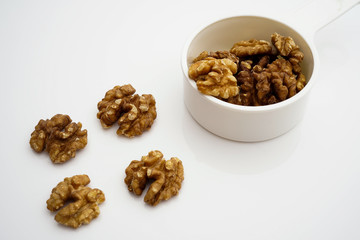 Walnut kernels isolated on white background