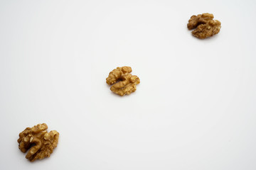 Walnut kernels isolated on white background