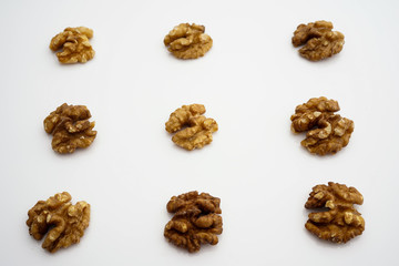 Walnut kernels isolated on white background