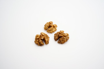 Walnut kernels isolated on white background