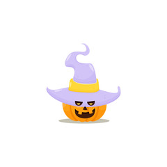 Pumpkin in a hat in cartoon style. Halloween Witch's hat. Vector illustration.