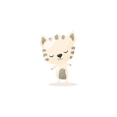 Cute white kitten in cartoon style. Vector illustration.