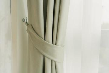 beige color curtian and sheer home interior design