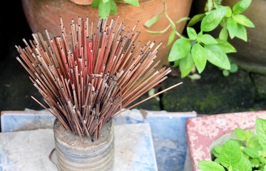 Bunch of Joss Sticks in An Incense Burner