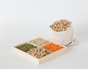 Raw grits chickpeas in a bag