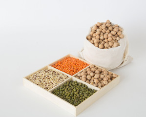 Raw grits chickpeas in a bag