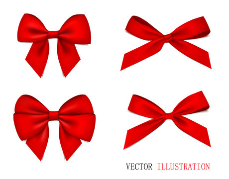 Set of different red bows for holiday design isolated. Vector.