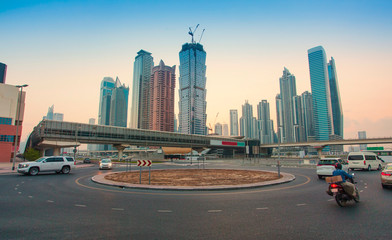 Zayed Road in Dubai city, morning view