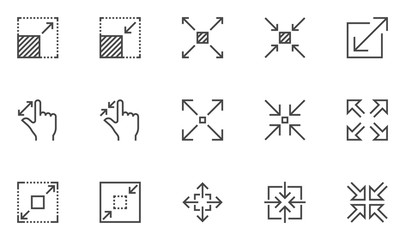Resize vector line icons set. Scaling, increase, decrease. Editable stroke. 48x48 Pixel Perfect.