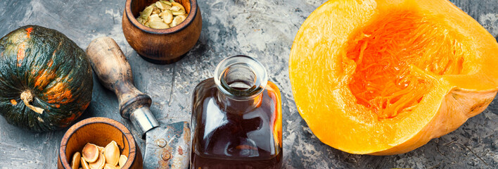 Bottle of pumpkin oil