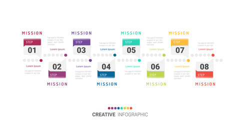 Infographic design template with numbers 8 option for Presentation infographic, Timeline infographics, steps or processes. Vector illustration.