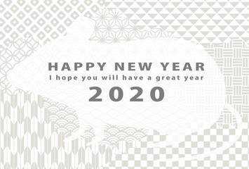 2020年子年　和柄ねずみの年賀状テンプレート