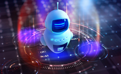 Internet bot in AI cyberspace. Digital technology and wireless networks. Bot, robot, drone, artificial intelligence 3D illustration