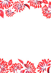 Obraz premium Red chrysanthemum flower border watercolor hand painting for decoration on Chinese new year festival.