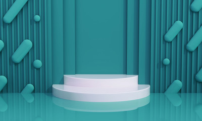 Obraz na płótnie Canvas White podium on Cyan abstract geometric background.3D Render