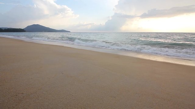Seascape at sunset at Mai khao beach in Phuket province, Thailand