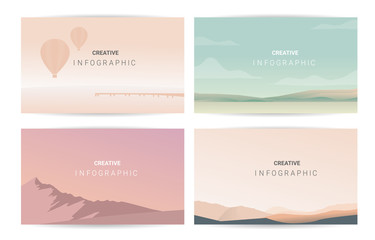 Abstract landscape set, Vector banners set with polygonal landscape illustration, Minimalist style