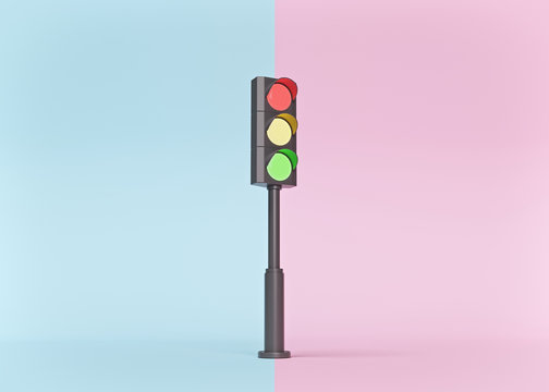 traffic light on pastel background. minimalism concept. 3d rendering
