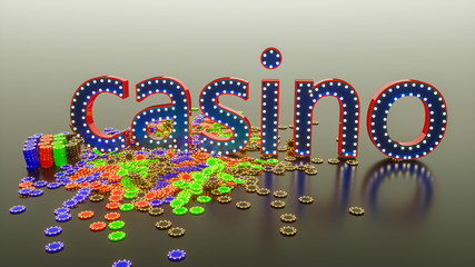 gaming chips and the word casino. 3d rendering illustration
