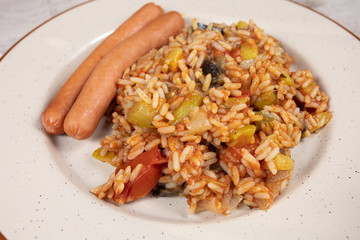 saucisse et riz à la ratatouille