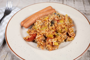 saucisse et riz à la ratatouille