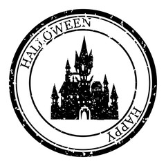 Halloween Stamp Postal. Skull Silhouette Seal. Passport Round Design. Vector Icon. Design Retro Travel.