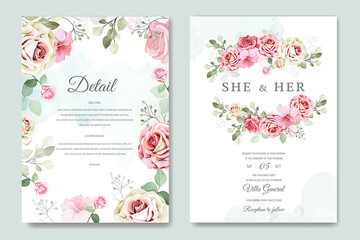 Fototapeta na wymiar wedding invitation card in elegant roses template