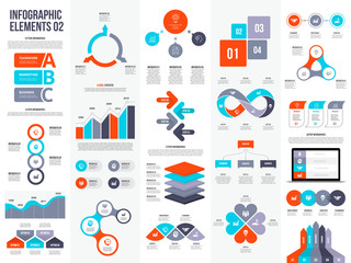 Big set of infographic elements. Can be used for steps, business processes, workflow, diagram, flowchart concept and timeline. Data visualization vector design template.