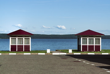 north landscape with two gazebo on the lake