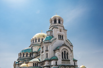 Fototapeta premium Detail of the domes of the Cathedral of St. Alexander Nevski in Sofia, Bulgaria
