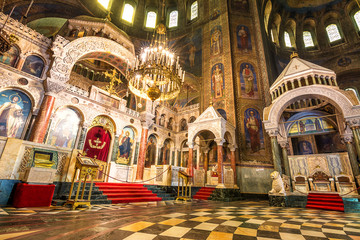 Fototapeta na wymiar Interior of the Cathedral of Saint Alexander Nevsky in Sofia, Bulgaria