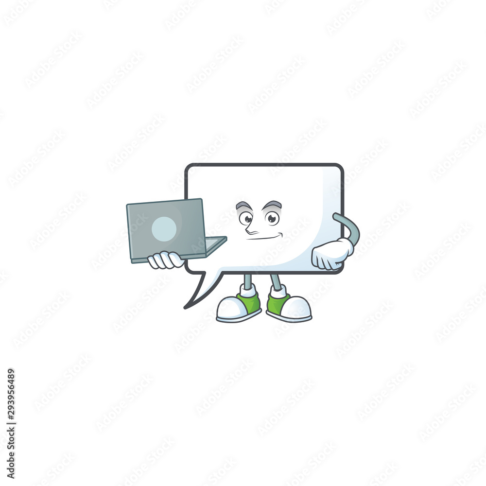 Sticker With laptop rectangle bubble icon cartoon with mascot