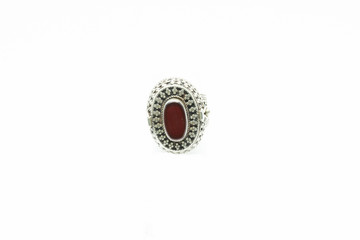 Antique silver ring on white background