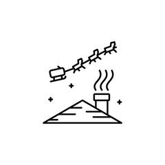 sleigh, Christmas, roof, Santa Claus line icon on white background