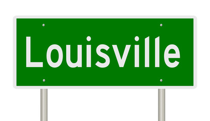 Rendering of a green 3d road sign for Louisville Kentucky