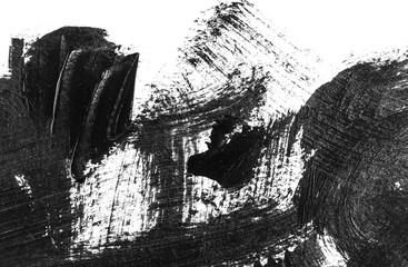 Closeup black acrylic brush strokes, scribble and stain. Abstract grunge hand painted background.