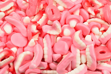 Assorted gummy candies. Top view. Jelly  sweets.