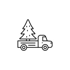 car, tree, Christmas, cut line icon on white background