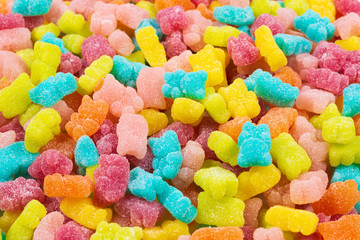 Jelly sweats bears background. Top view.